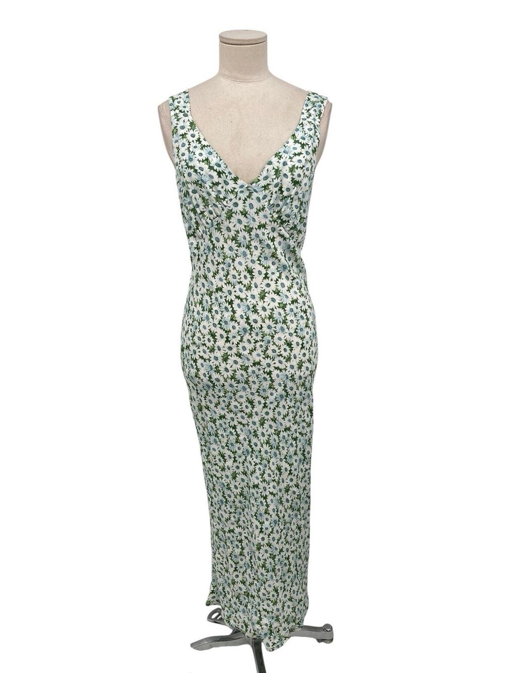 NWT Reformation Beauden Dress Crepe Midi Green Floral Daisy Size Small